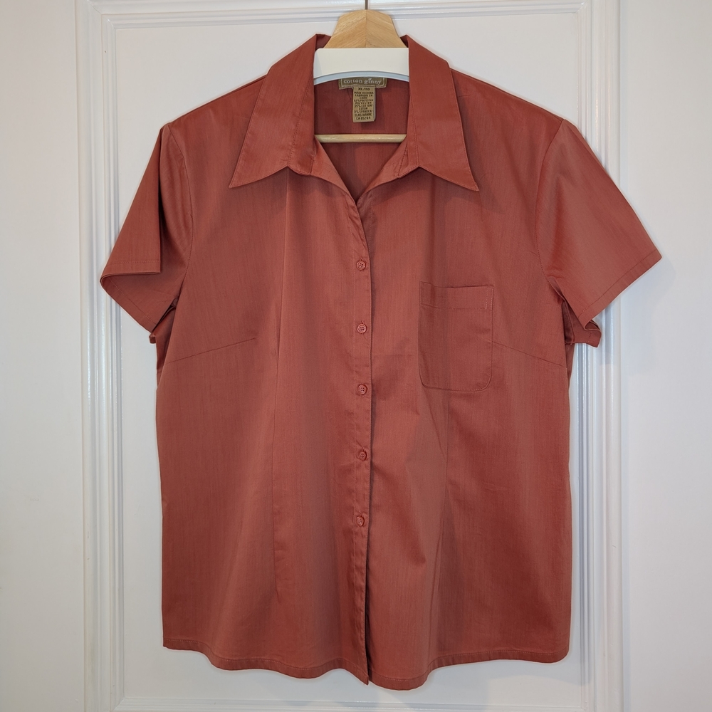 Vintage Women's Terracotta Button Down Short Sleeve Shirt